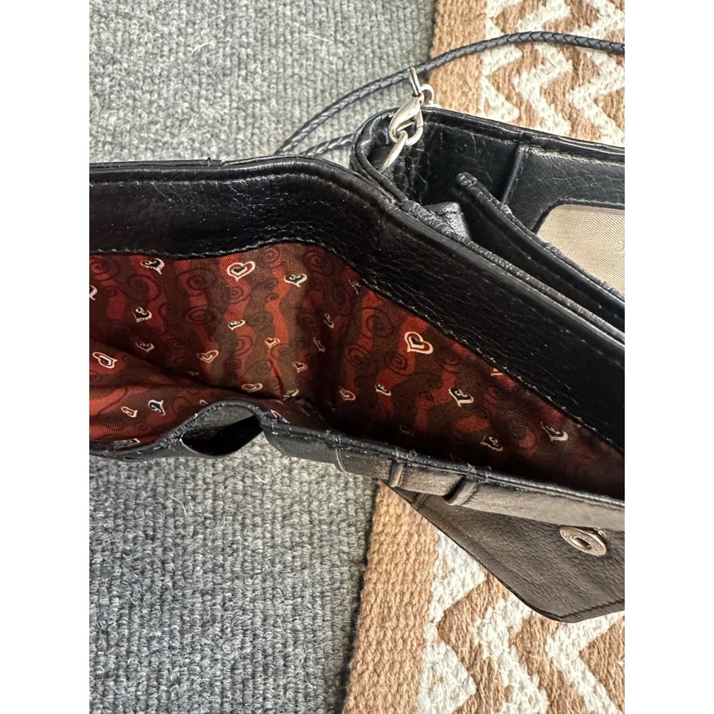 Vintage Brighton‎ Mini Crossbody Wallet Organizer Pebbled Black Leather Braided - Picture 7 of 10